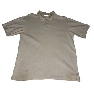 Geoffrey Beene Polo Shirt‎ Mens Large Beige Excellent Striped Cotton Rayon Blend